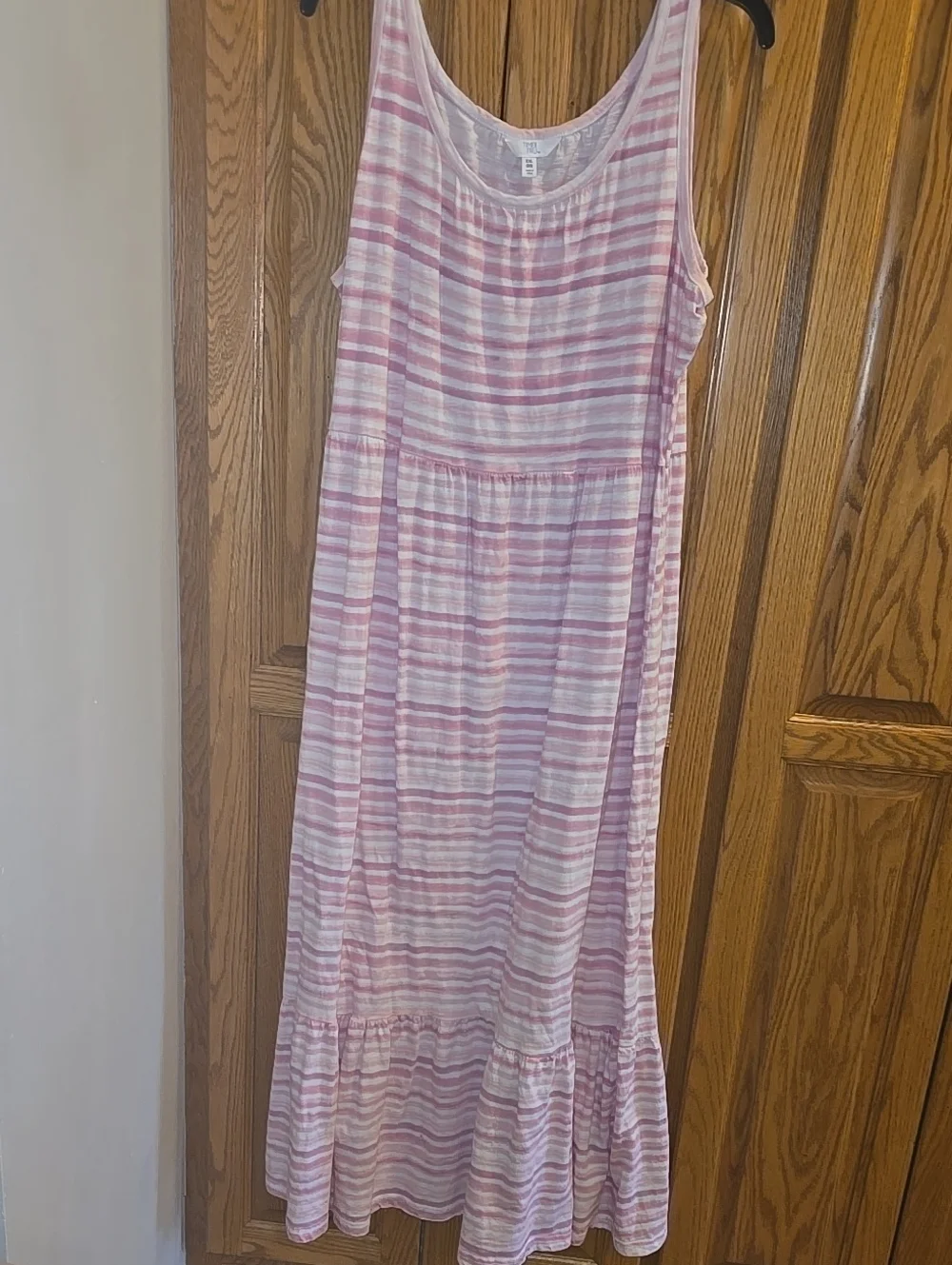 Time and Tru Xxl Pink White Striped Tiered Maxi Dress Cotton Size 20 Plus